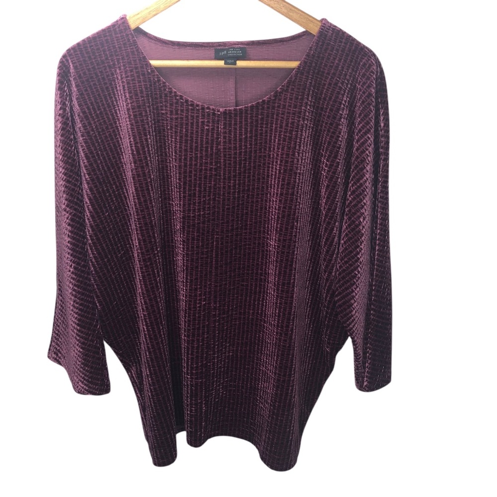 J.Jill Wearever Collection Pullover Blouse Top Velour Burgundy Contemporary - Picture 3 of 7